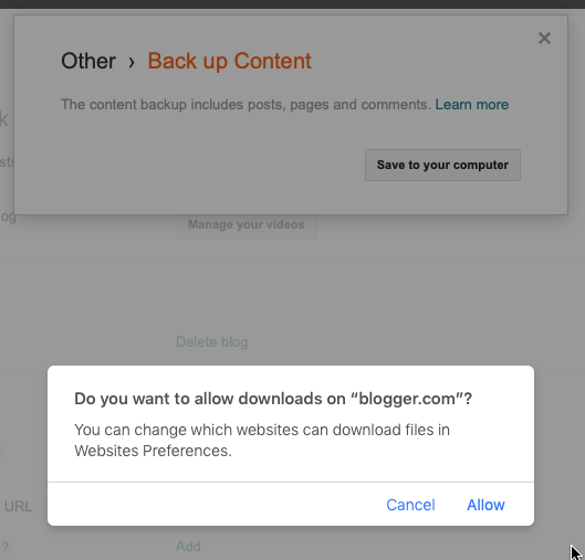 Click on the backup button, and confirm in the backup modal